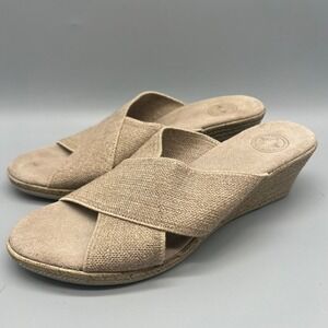 Charleston Shoe Co Beige Woven Crisscross Espadrille Wedge Sandals Size 9